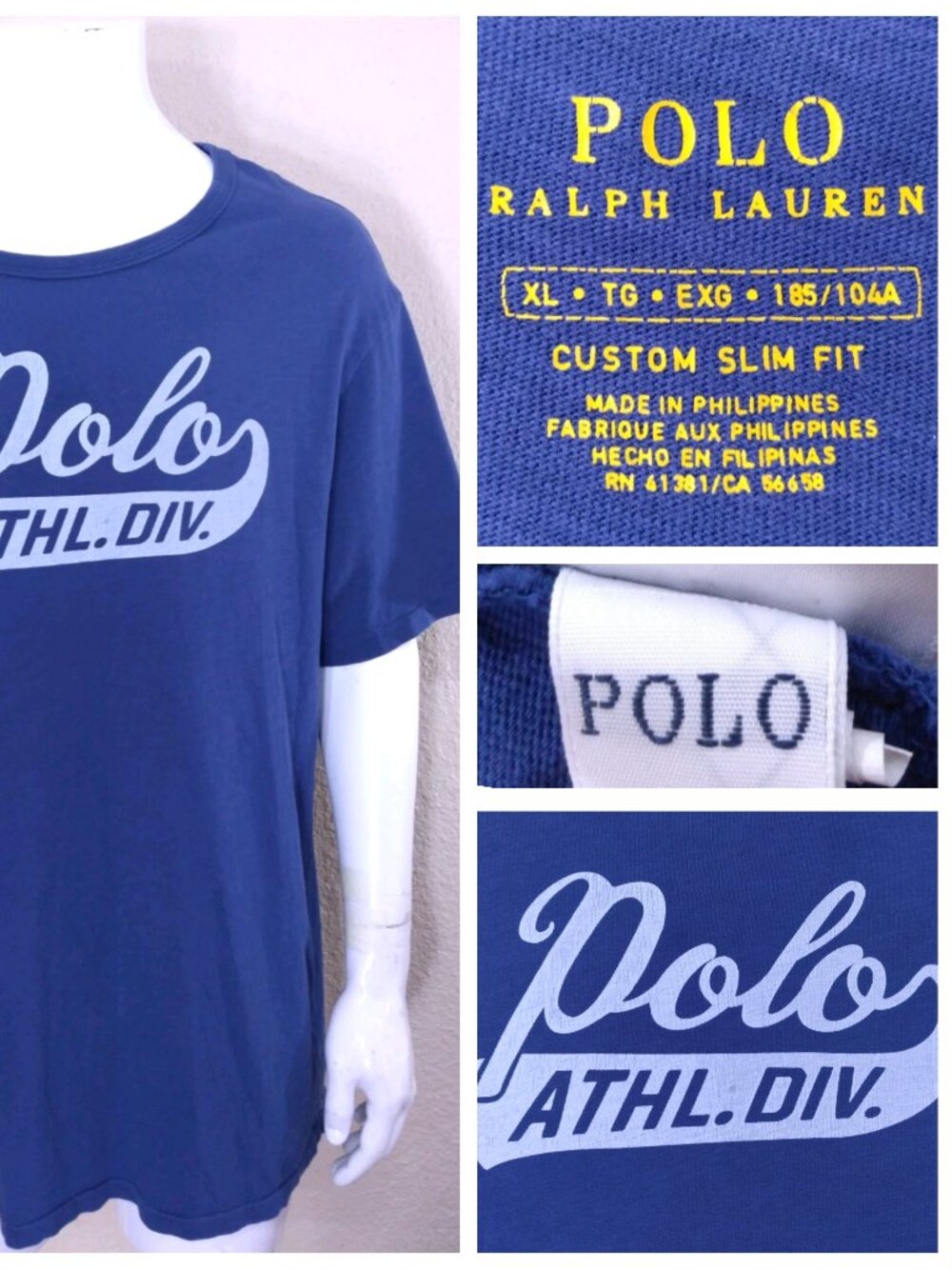 POLO RALPH LAUREN T Shirt XL Blue Cursive SPELLOUT Athletic Division SS MENS RL